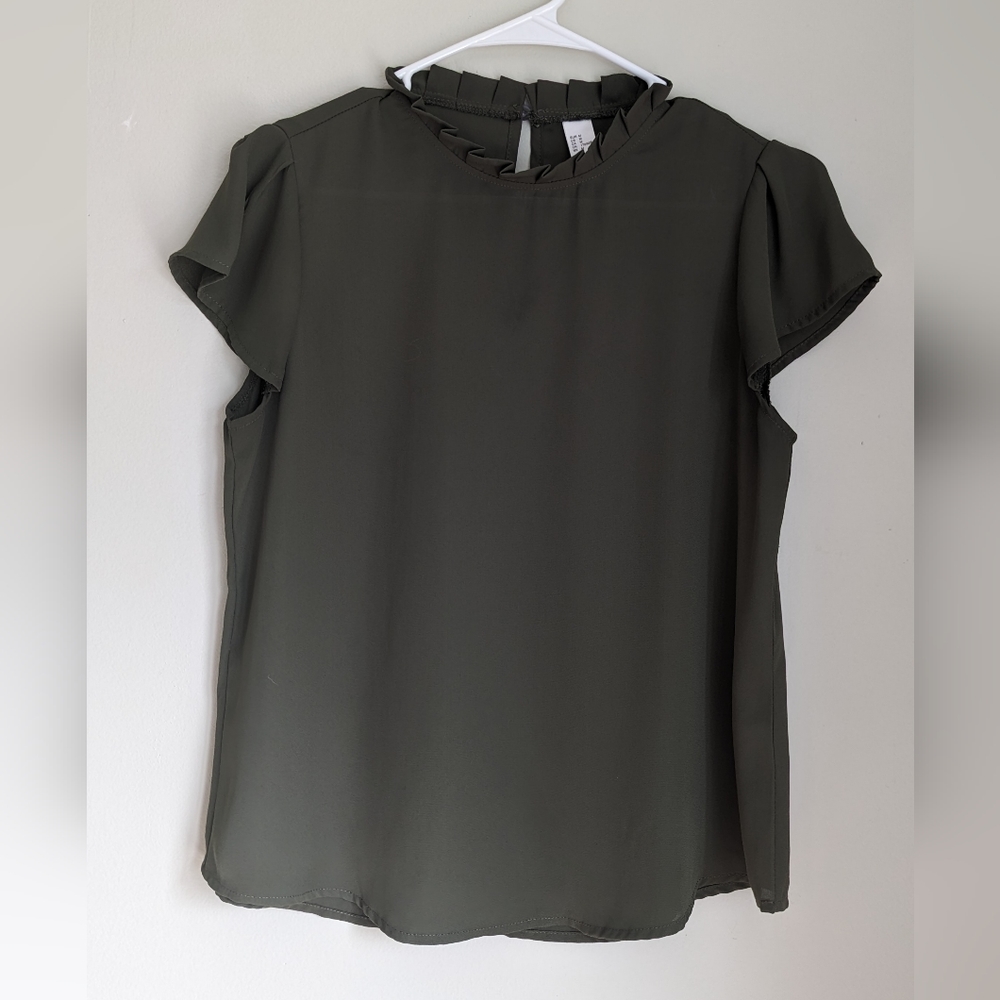 Olive Green Ruffle Sleeve Blouse Medium